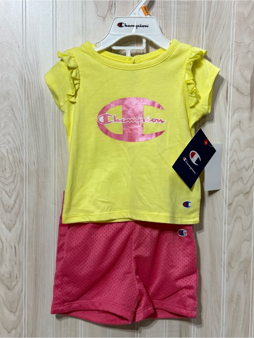 Champion Yellow Tee and Pink Shorts Matching Set